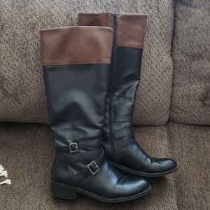 Faux Leather Two Tone Womens Riding Boots